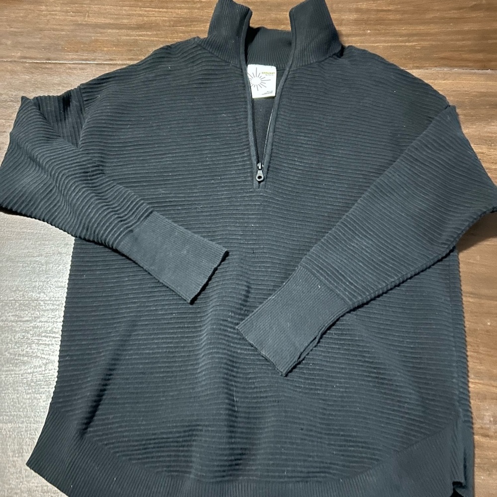 Women's Black Ribbed Quarter-Zip Sweater - (Brand: )